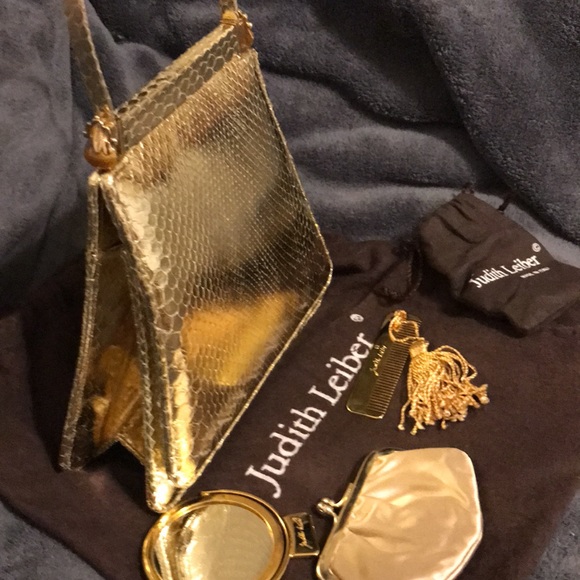 TWO Judith Leiber purses! One silver with crystals. One gold. - Picture 10 of 13